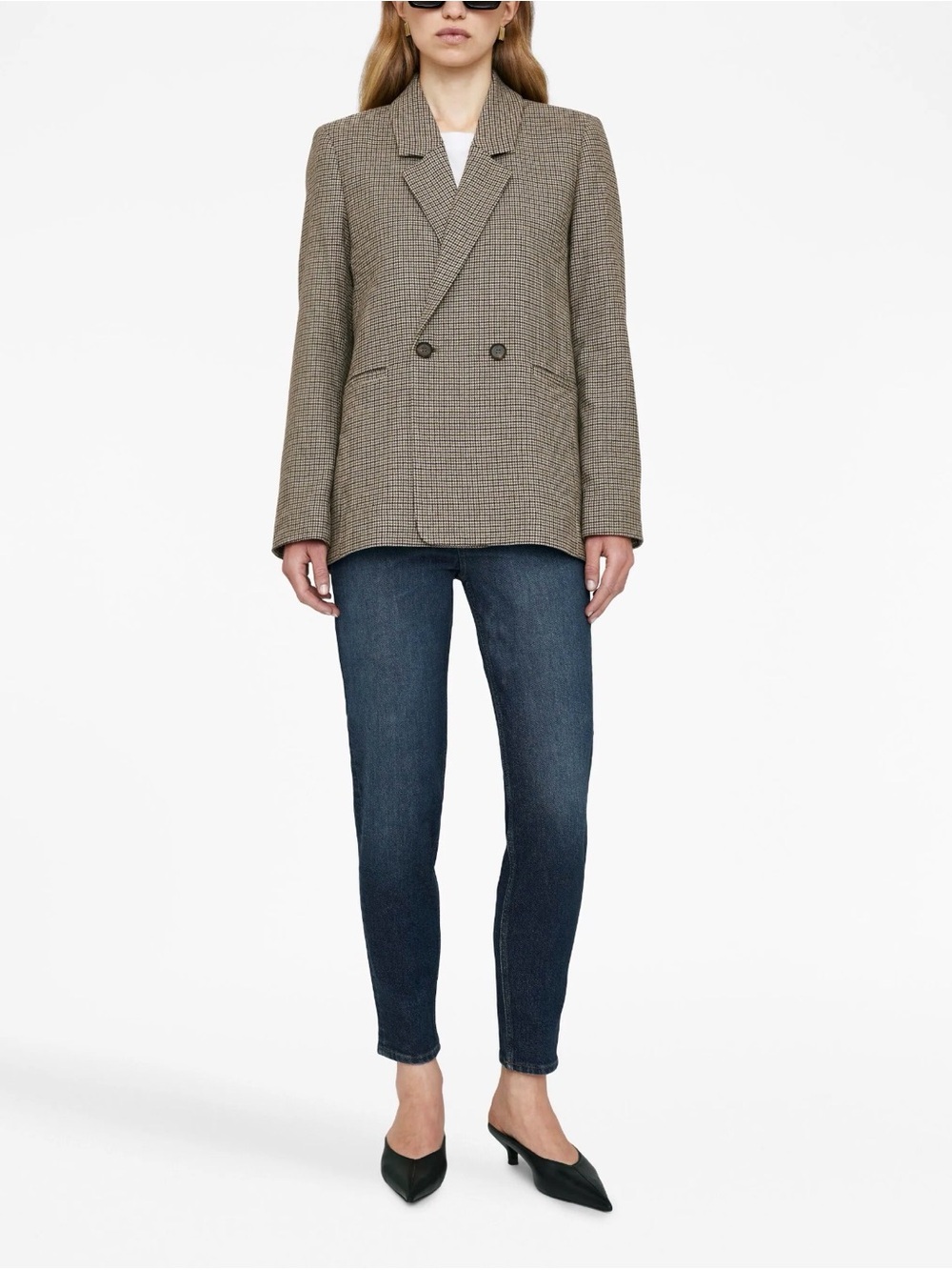 ANINE BING Madeleine blazer in a mini houndstooth plaid pattern